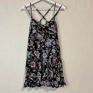 American Eagle Women’s Floral Boho Babydoll Ruffle Mini Dress Black Size XS EUC